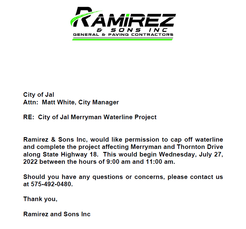 Ramirez and Sons Roadway Improvements 07-27-2022